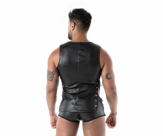 Top lacé en faux cuir