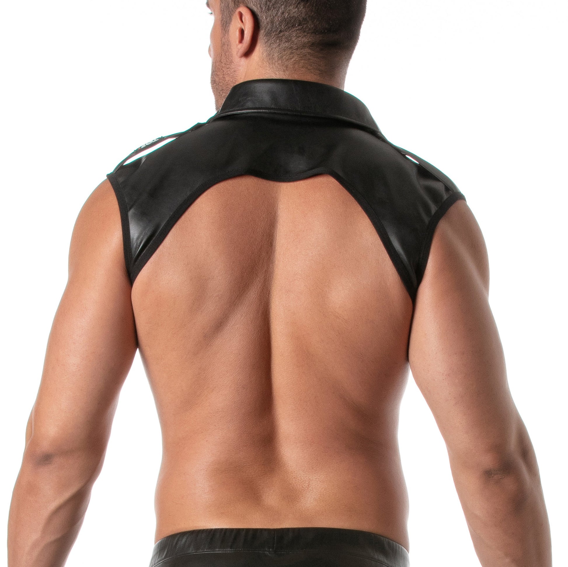 Faux leather shirt collar