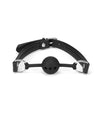 Gag Ball en cuir souple noir et argent