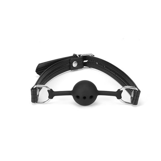 Black and silver soft leather Gag Ball
