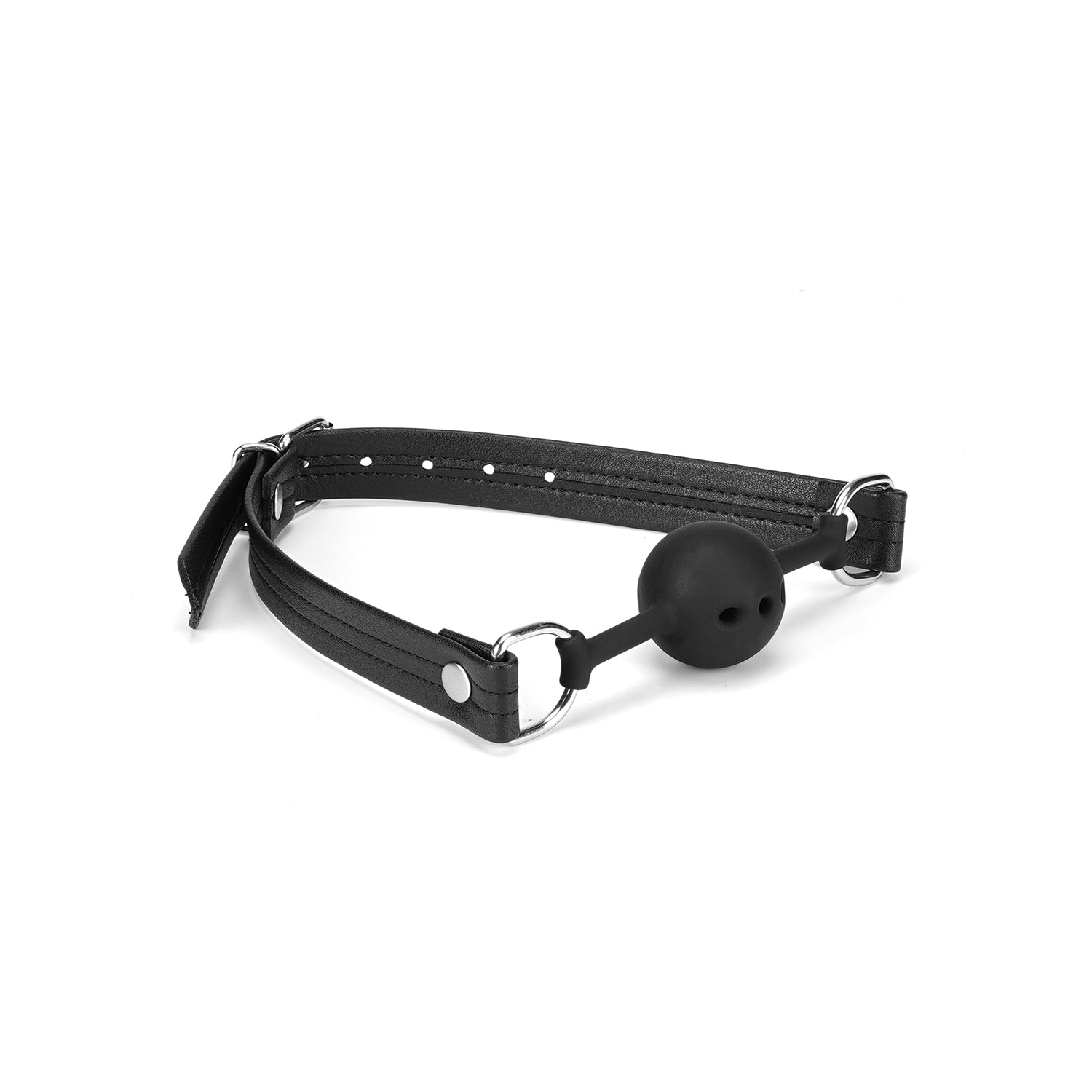 Gag Ball en cuir souple noir et argent