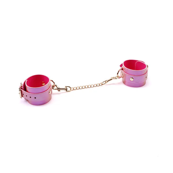 Menottes en cuir rose irisé