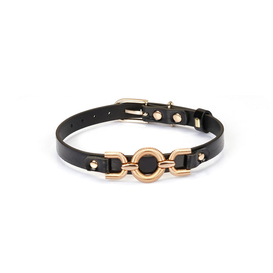 Black patent leather collar with gold buckle