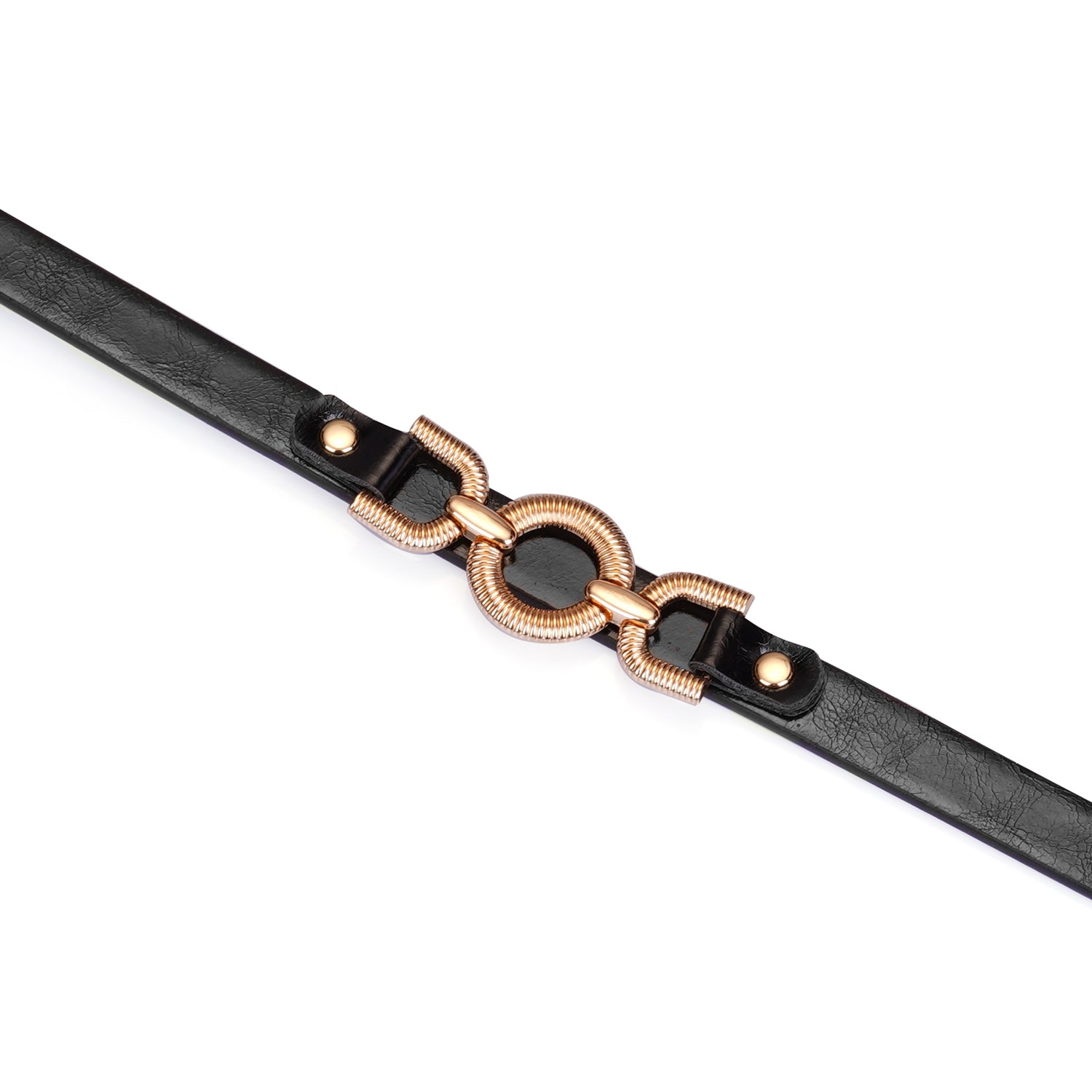Collier en cuir vernis noir avec boucle dorée