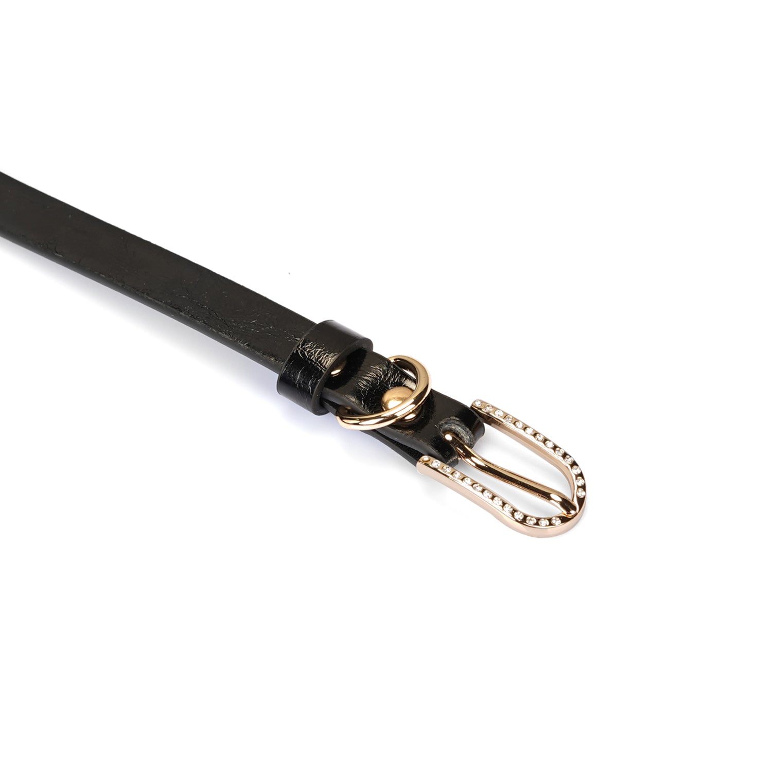 Collier en cuir vernis noir avec boucle dorée