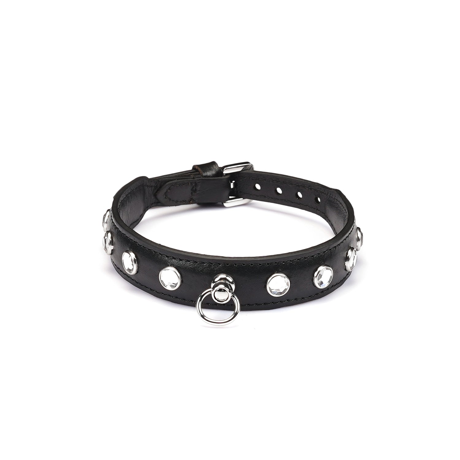 Black leather choker with diamonds