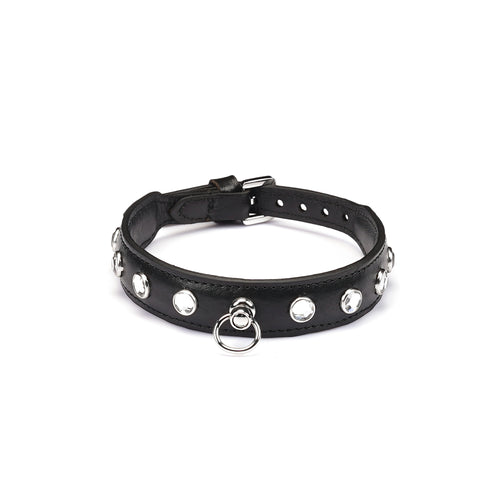 Choker noir en cuir avec diamants