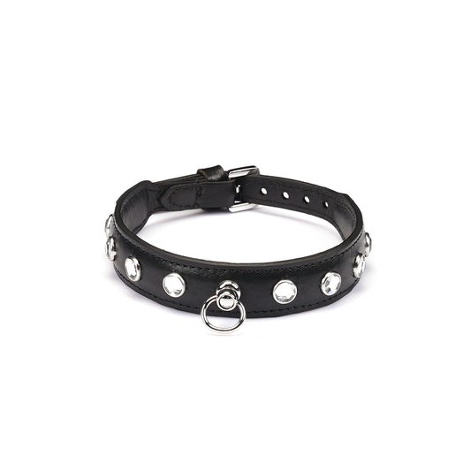 Black leather choker with diamonds