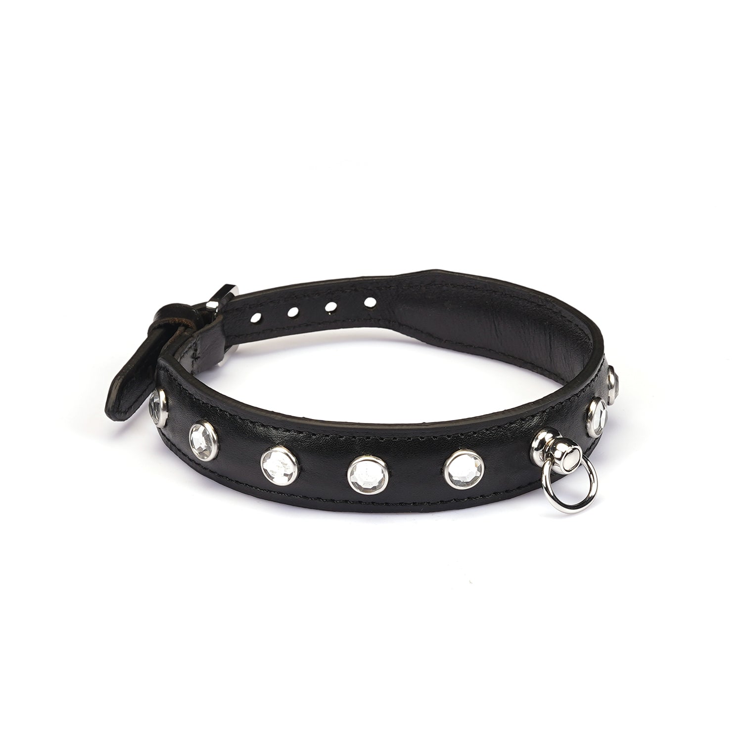 Black leather choker with diamonds