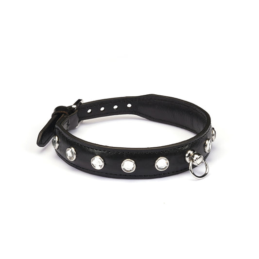 Black leather choker with diamonds