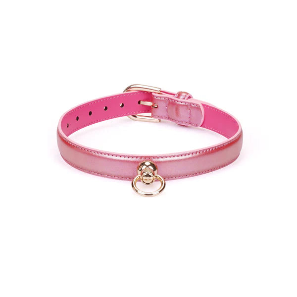 Collier avec laisse rose irisé