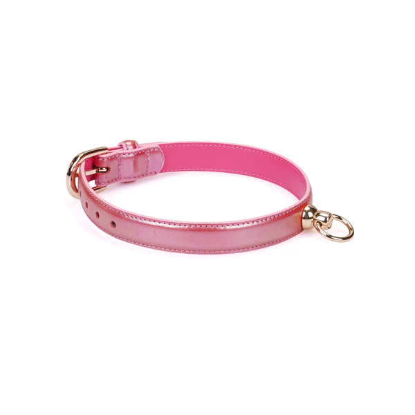Collier avec laisse rose irisé