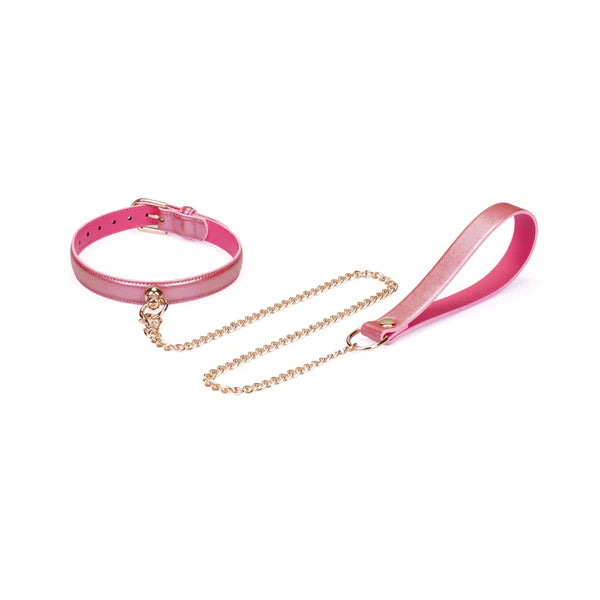 Collier avec laisse rose irisé