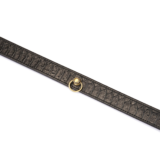 Crocodile-effect leather collar with gold-tone hardware