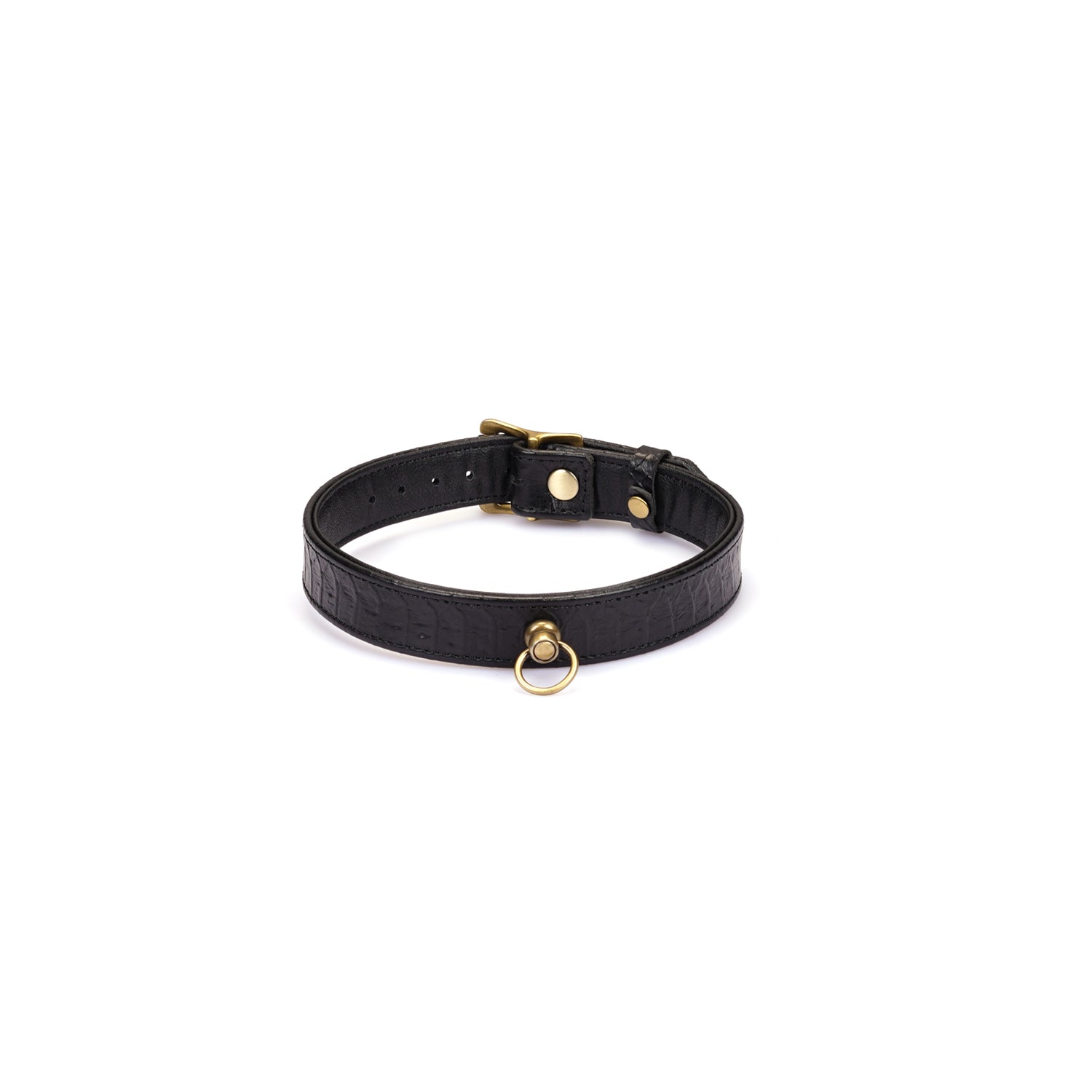 Collier en cuir effet crocodile avec finitions dorées