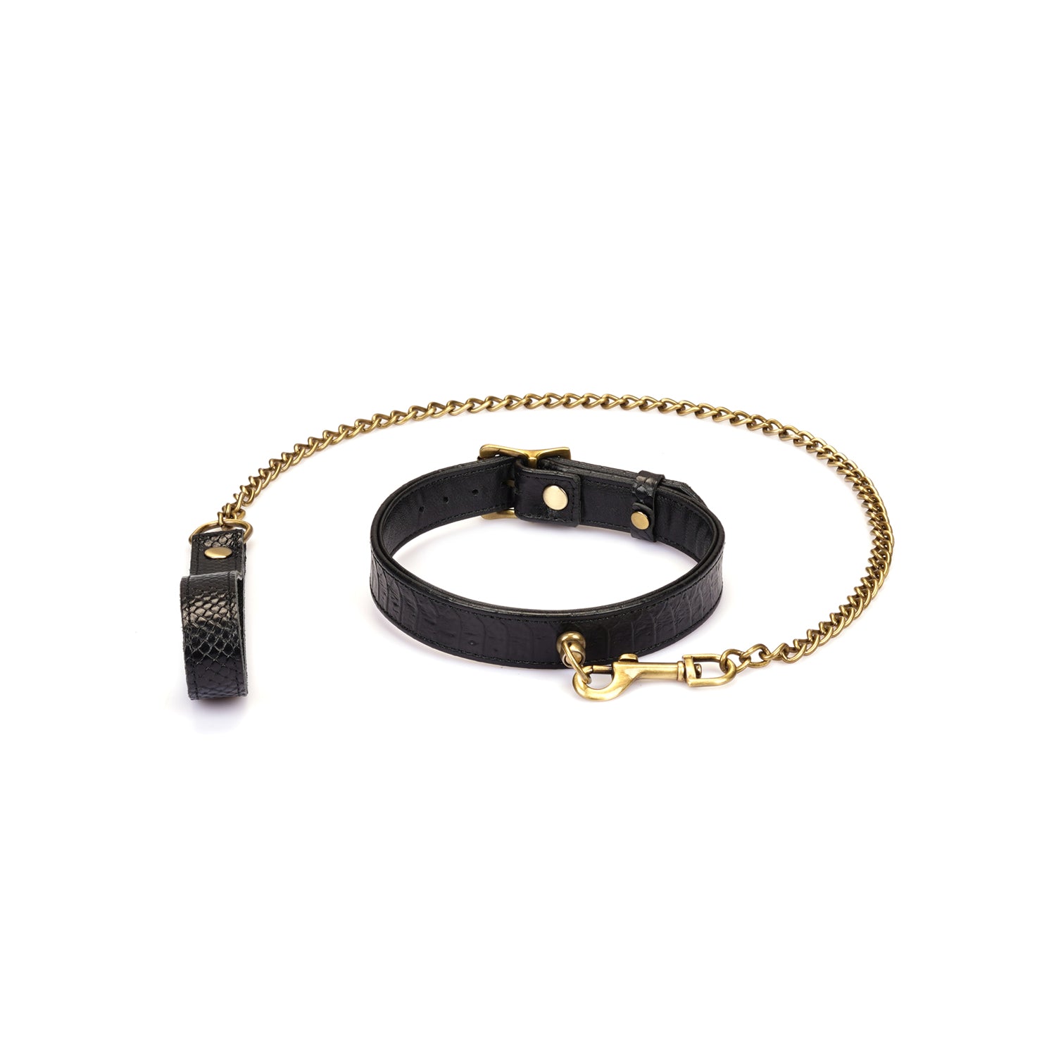 Collier en cuir effet crocodile avec finitions dorées