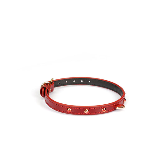 Thin Red Leather Collar with Rhinestones