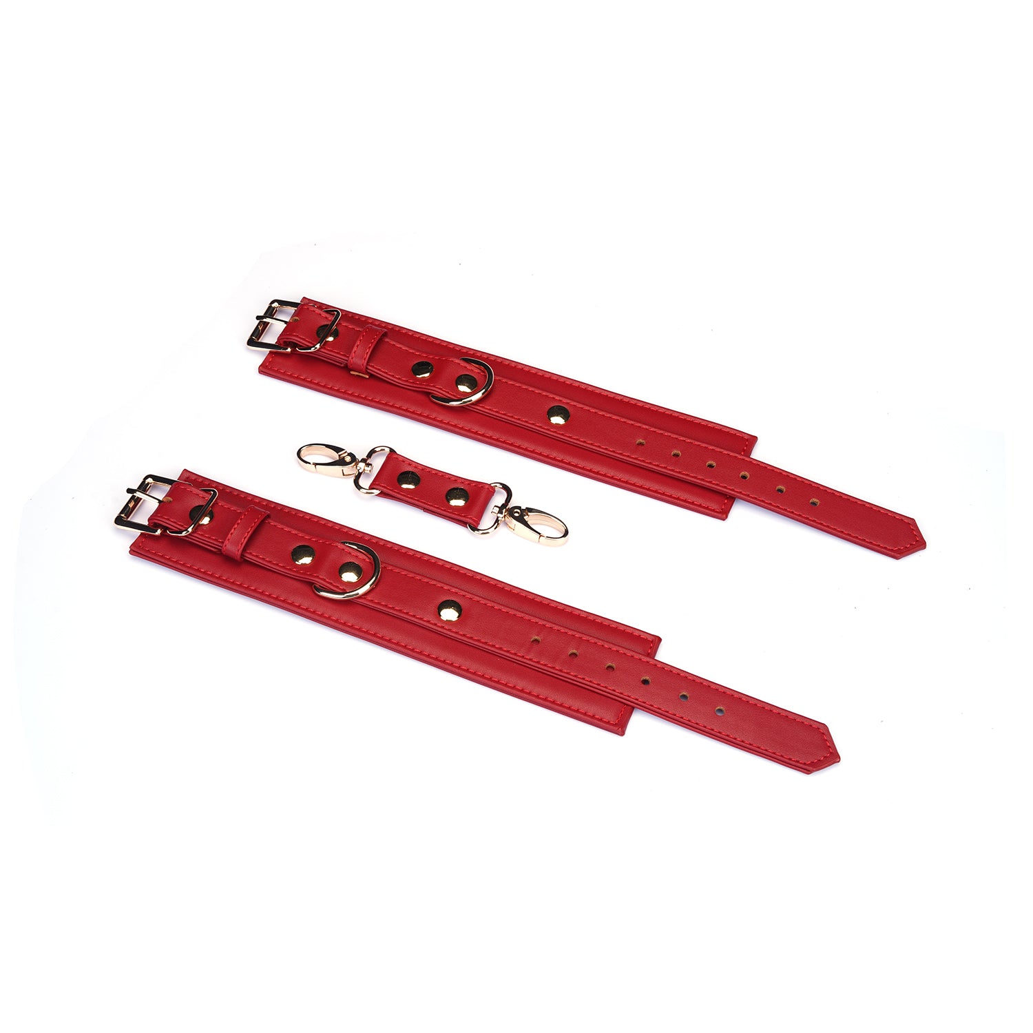 Red faux leather and gold metal handcuffs