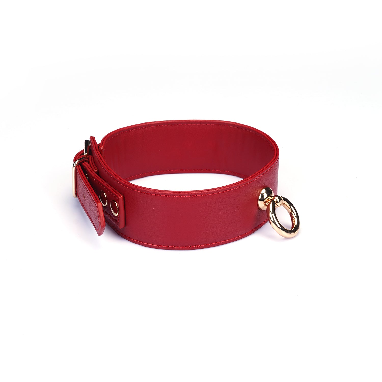 Collier avec laisse simili cuir rouge