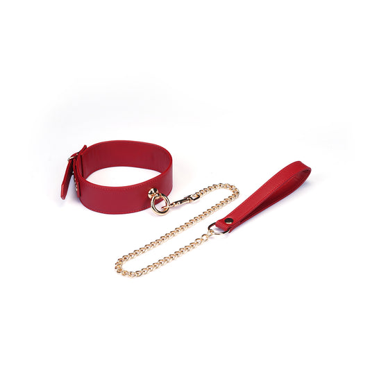 Red faux leather collar and leash set