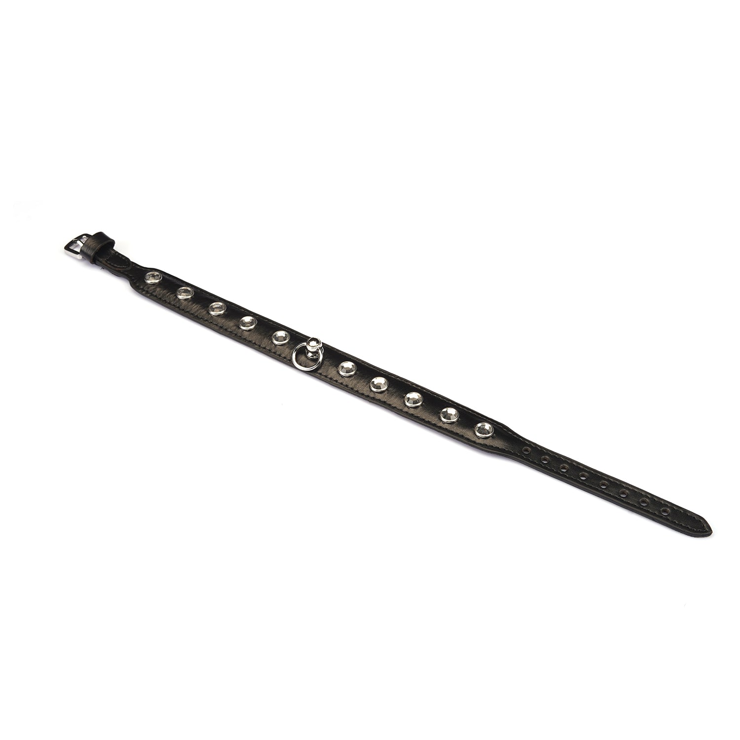 Black leather choker with diamonds