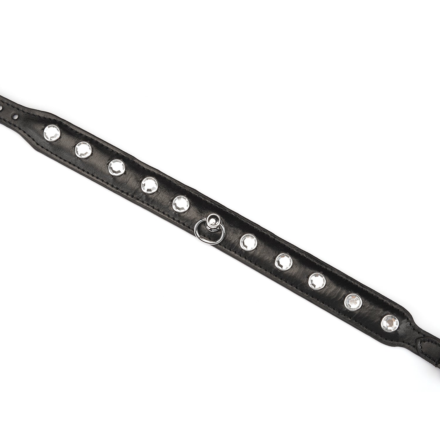 Black leather choker with diamonds