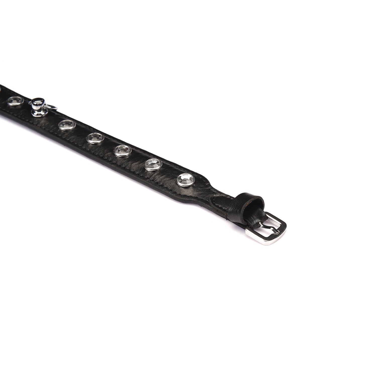 Black leather choker with diamonds