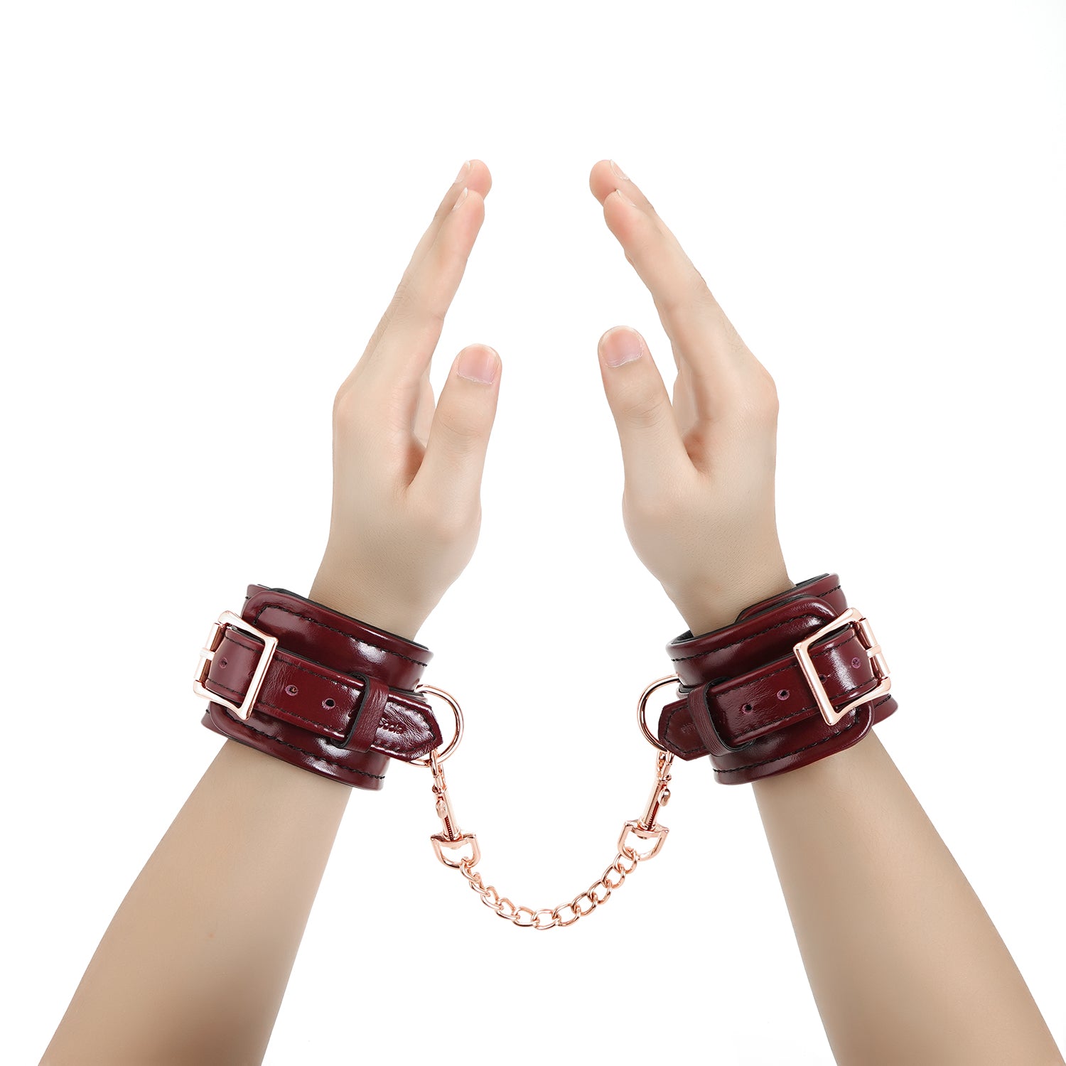 Burgundy leather handcuffs