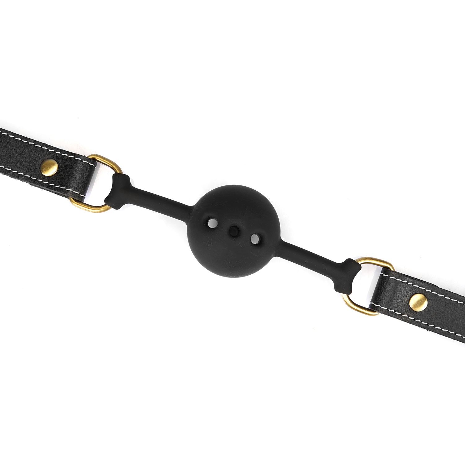 Gag Ball en cuir rigide noir couture