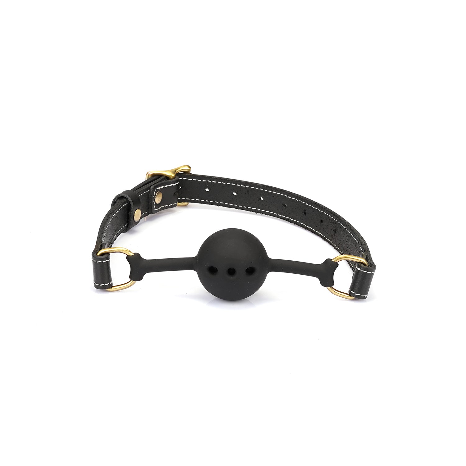 Gag Ball en cuir rigide noir couture