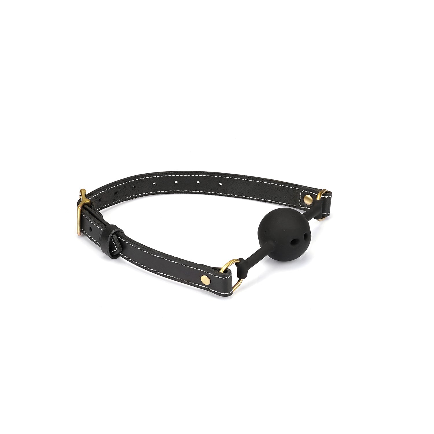 Gag Ball en cuir rigide noir couture