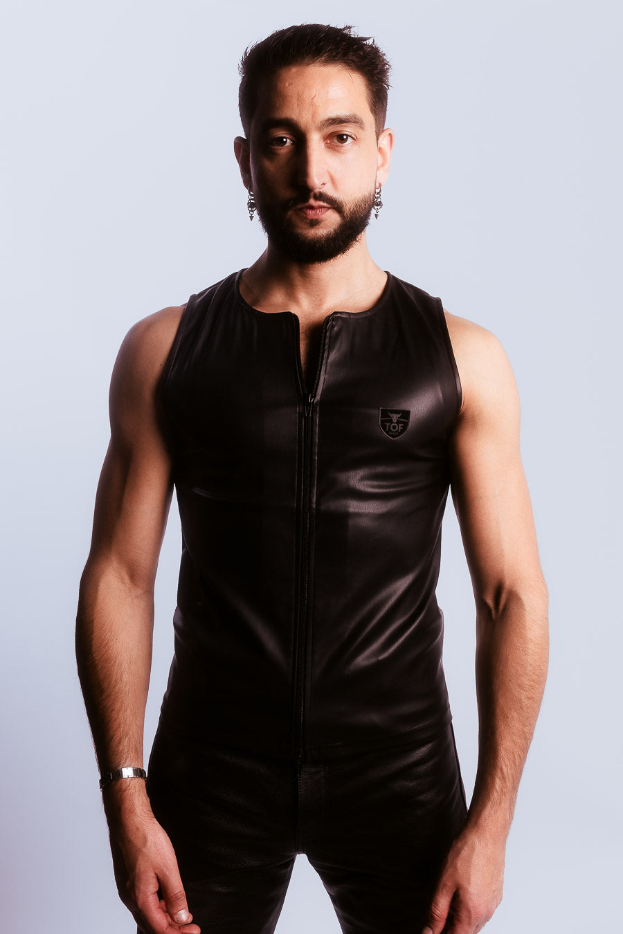 Faux leather zipped tank top