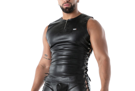 Top lacé en faux cuir